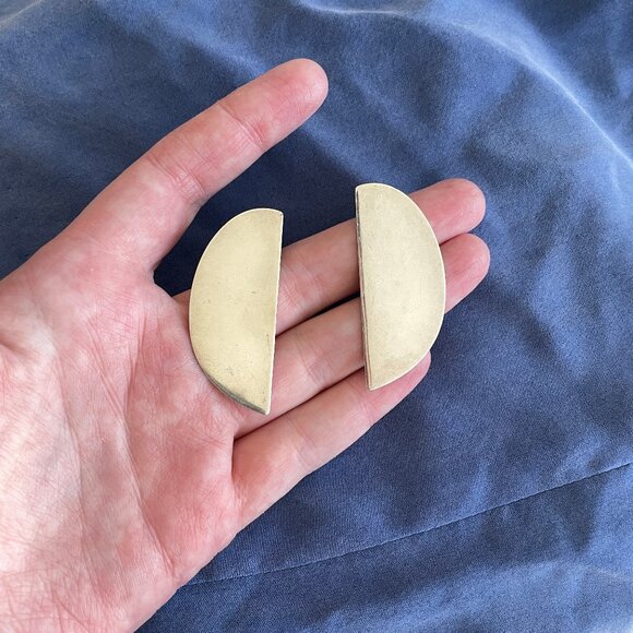 Modern Weaving Lunula silver earrings minimalist modernist statement earrings - Picture 6 of 7